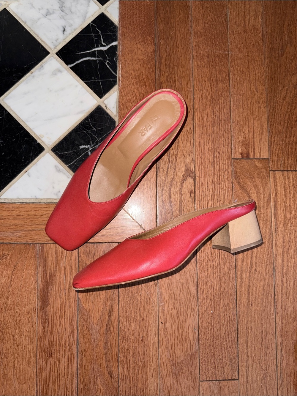 BY FAR Red Low Block Heel Mule - Women's Size 38